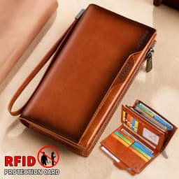 New Men's Genuine Leather Wallet Long Cowhide Handbag Travel Lightweight Minimalist Large Capacity Anti-Theft Gradient Yellow Br