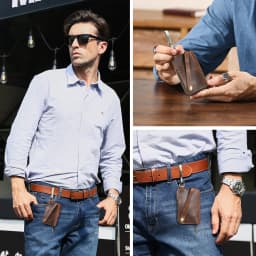 CONTACT'S Genuine Leather Key Wallets for Men Large Metal Hook Luxury Car Key Pouch Zipper Key Case Leather Key Organizer Male