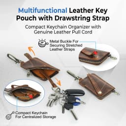 CONTACT'S Genuine Leather Key Wallets for Men Large Metal Hook Luxury Car Key Pouch Zipper Key Case Leather Key Organizer Male