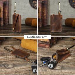 CONTACT'S Genuine Leather Key Wallets for Men Large Metal Hook Luxury Car Key Pouch Zipper Key Case Leather Key Organizer Male