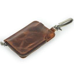 CONTACT'S Genuine Leather Key Wallets for Men Large Metal Hook Luxury Car Key Pouch Zipper Key Case Leather Key Organizer Male