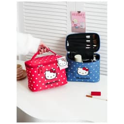 Cute Hello Kitty Portable Travel Storage Bag, Cat Polka Dot Makeup Bag, Large-Capacity Partitioned Cosmetic Storage Box