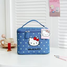 Cute Hello Kitty Portable Travel Storage Bag, Cat Polka Dot Makeup Bag, Large-Capacity Partitioned Cosmetic Storage Box