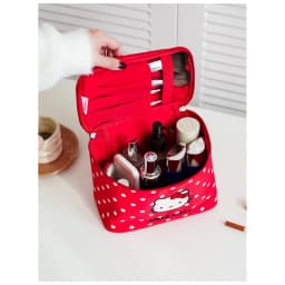 Cute Hello Kitty Portable Travel Storage Bag, Cat Polka Dot Makeup Bag, Large-Capacity Partitioned Cosmetic Storage Box