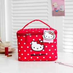 Cute Hello Kitty Portable Travel Storage Bag, Cat Polka Dot Makeup Bag, Large-Capacity Partitioned Cosmetic Storage Box