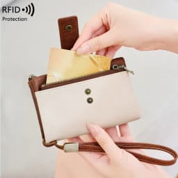 Vintage RFID Blocking Wallet for Women with Double Zipper Multiple Card Slots Coin Pocket Portable Three-Fold Short Wallet