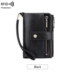 Vintage RFID Blocking Wallet for Women with Double Zipper Multiple Card Slots Coin Pocket Portable Three-Fold Short Wallet