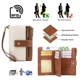 Vintage RFID Blocking Wallet for Women with Double Zipper Multiple Card Slots Coin Pocket Portable Three-Fold Short Wallet