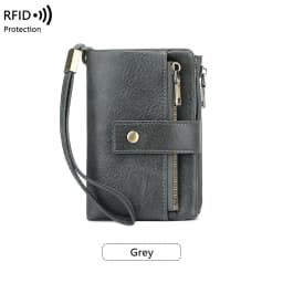 Vintage RFID Blocking Wallet for Women with Double Zipper Multiple Card Slots Coin Pocket Portable Three-Fold Short Wallet