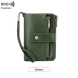 Vintage RFID Blocking Wallet for Women with Double Zipper Multiple Card Slots Coin Pocket Portable Three-Fold Short Wallet