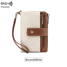 Vintage RFID Blocking Wallet for Women with Double Zipper Multiple Card Slots Coin Pocket Portable Three-Fold Short Wallet