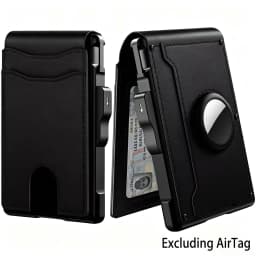 Men's Pop-Up Aluminum-Framed Carbon Fiber PU RFID Blocking Bifold Wallet with AirTag Slot Credit Card Holder Fold Design