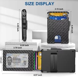 Men's Pop-Up Aluminum-Framed Carbon Fiber PU RFID Blocking Bifold Wallet with AirTag Slot Credit Card Holder Fold Design