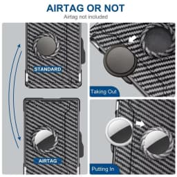 Men's Pop-Up Aluminum-Framed Carbon Fiber PU RFID Blocking Bifold Wallet with AirTag Slot Credit Card Holder Fold Design