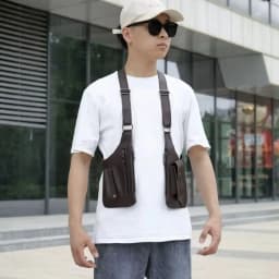 Retro Anti-theft Storage Vest Bag Multi-Pocket Concealed Strap Chest Bag Leather Multifunction Mobile Phone Bag Hunting