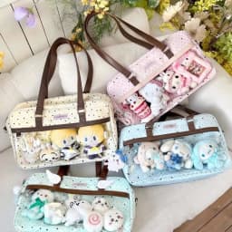 New Y2k Cute Lace Ita Bag Large Capacity Lolita Girls Transparent Pocket DIY Badge Display Shoulder Bag Casual Polka Dot Handbag