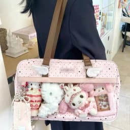 New Y2k Cute Lace Ita Bag Large Capacity Lolita Girls Transparent Pocket DIY Badge Display Shoulder Bag Casual Polka Dot Handbag
