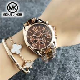 2026 Michael Kors Women's Business Watch Bag MK Classic Roman Scale Quartz Stainless Steel Intergold Style Watch Wallet