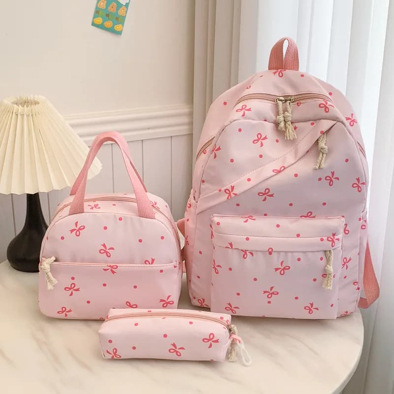 1 Set 3 in 1 Women College Student Backpack Large Capacity Casual Travel Daypack Stylish Versatile Laptop Bag for School