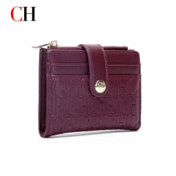 CH Mini Card Holder Women Embossed Full Letter Wallet Snap Closure Multi Card Slot Zipper Coin Bag Portable Female Small Purse