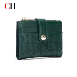 CH Mini Card Holder Women Embossed Full Letter Wallet Snap Closure Multi Card Slot Zipper Coin Bag Portable Female Small Purse