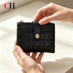 CH Mini Card Holder Women Embossed Full Letter Wallet Snap Closure Multi Card Slot Zipper Coin Bag Portable Female Small Purse