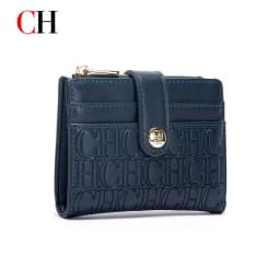 CH Mini Card Holder Women Embossed Full Letter Wallet Snap Closure Multi Card Slot Zipper Coin Bag Portable Female Small Purse