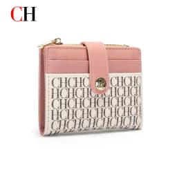 CH Mini Card Holder Women Embossed Full Letter Wallet Snap Closure Multi Card Slot Zipper Coin Bag Portable Female Small Purse