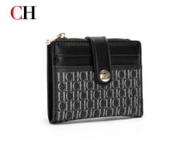 CH Mini Card Holder Women Embossed Full Letter Wallet Snap Closure Multi Card Slot Zipper Coin Bag Portable Female Small Purse