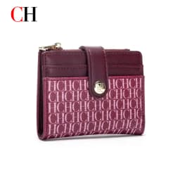 CH Mini Card Holder Women Embossed Full Letter Wallet Snap Closure Multi Card Slot Zipper Coin Bag Portable Female Small Purse