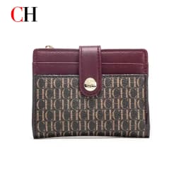 CH Mini Card Holder Women Embossed Full Letter Wallet Snap Closure Multi Card Slot Zipper Coin Bag Portable Female Small Purse