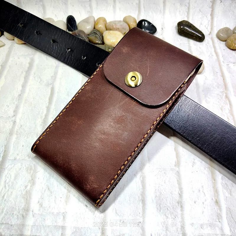 Universal Mobile Phone Waist Bag Belt Pack Hand-made Leather Sheath Phone holster for Men Iphone Huawei OPPO PD