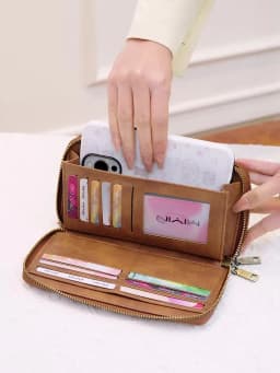 MIYIN Women's Wallet RFID Shielding Double Zipper Women's Clutch Bag Retro Minimalist Multi-function Multi-card Slot Card Holder