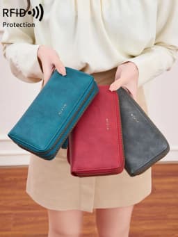 MIYIN Women's Wallet RFID Shielding Double Zipper Women's Clutch Bag Retro Minimalist Multi-function Multi-card Slot Card Holder