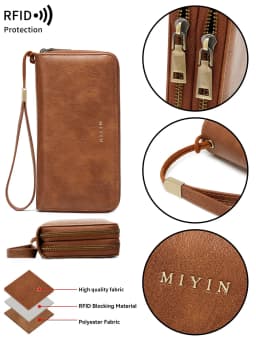 MIYIN Women's Wallet RFID Shielding Double Zipper Women's Clutch Bag Retro Minimalist Multi-function Multi-card Slot Card Holder
