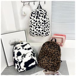 Plush Leopard Backpack Teenagers School Bag Large Capacity Fashion Students Bookbag Stylish Shoulder Backpack TravelOutdoor 2025