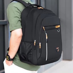 Neutral brand multi-layered backpack for men and women with various pockets,suitable for business trips.Made of nylon material.