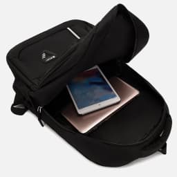Neutral brand multi-layered backpack for men and women with various pockets,suitable for business trips.Made of nylon material.