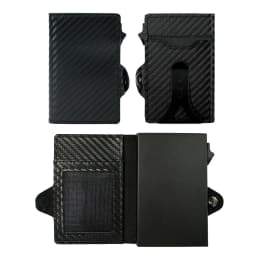 CASEKEY Carbon Fiber Protector Credit Card Holder Tarjetero Hombre RFID Leather Single Box Smart Wallet Slim Pop Up Card Case