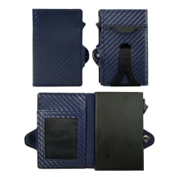 CASEKEY Carbon Fiber Protector Credit Card Holder Tarjetero Hombre RFID Leather Single Box Smart Wallet Slim Pop Up Card Case