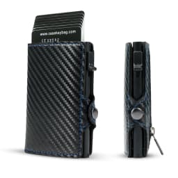 CASEKEY Carbon Fiber Protector Credit Card Holder Tarjetero Hombre RFID Leather Single Box Smart Wallet Slim Pop Up Card Case