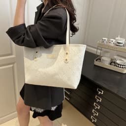 Minimalist Tote Shoulder Bag for Women, Sweet Lace Large Capacity Handbag with Leather Strap, Casual Underarm Purse,For Commute