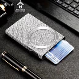 Women's Minimalist Aluminum Alloy Wallet, Magnetic Automatic Side-thrust Pop Up Card Holder With Anti-theft Brush Blocking