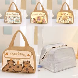 Cute Capybara Lunch Bag Large Capacity Waterproof Oil-Proof Animal Print Insulated Bento Box Carrier For Kids School Office