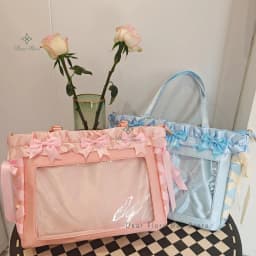 New Y2K Ribbon Bow Ita Crossbody Bag Sweet Girls Transparent Large Capacity Shoulder Bag DIY Display Handbag Lady Satin Tote Bag