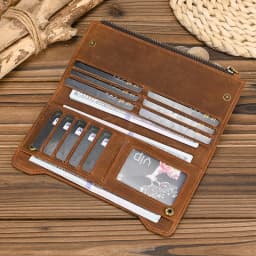 Genuine leather cash wallets vintage leather purse men women clip purse wallet luxury brand designer long wallet for male female