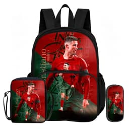 3Pcs set with Front Pocket Backpack Ronaldo Learn, Travel Football Star Shoulder Bags, Pencil Bag, Sport School Bags