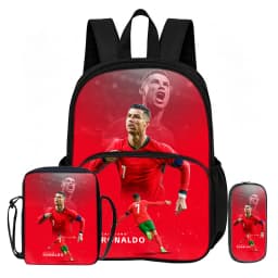3Pcs set with Front Pocket Backpack Ronaldo Learn, Travel Football Star Shoulder Bags, Pencil Bag, Sport School Bags