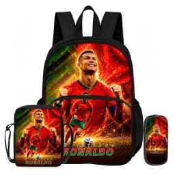 3Pcs set with Front Pocket Backpack Ronaldo Learn, Travel Football Star Shoulder Bags, Pencil Bag, Sport School Bags