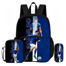 3Pcs set with Front Pocket Backpack Ronaldo Learn, Travel Football Star Shoulder Bags, Pencil Bag, Sport School Bags